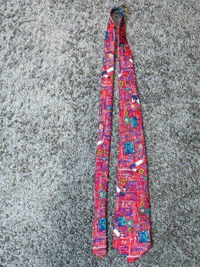 Smithsonian Institution Computer Circuit Board Tie Red 100% Silk Geek Tech IT